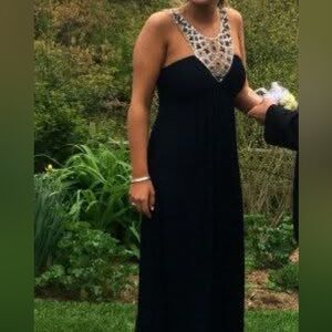Navy blue beaded prom dress